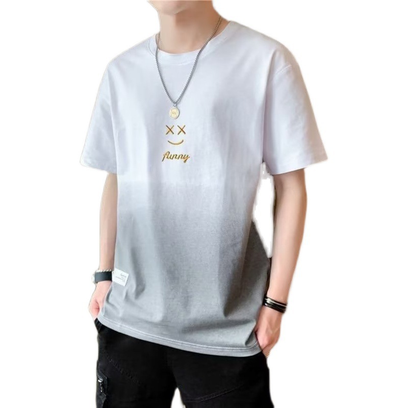 Men's summer fashionable all-match short-sleeved T-shirt gradient clothes cotton loose half-sleeved men's top trendy T-shirt