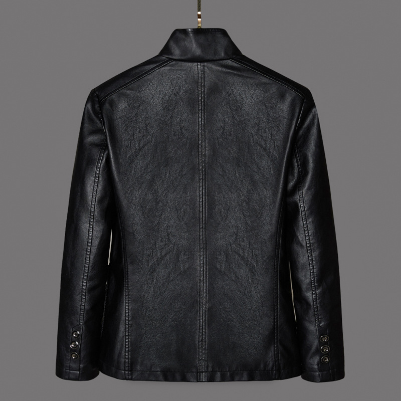 Leather suit men's autumn and winter New Korean style slim fit trendy handsome youth casual lapel fleece-lined leather jacket wholesale