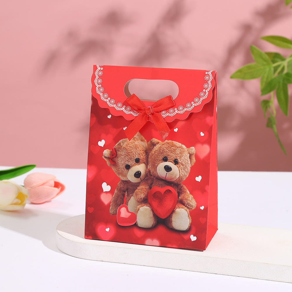 ins style Valentine's Day white cardboard gift bag puppet bear color printing couple anniversary gift white cardboard bag
