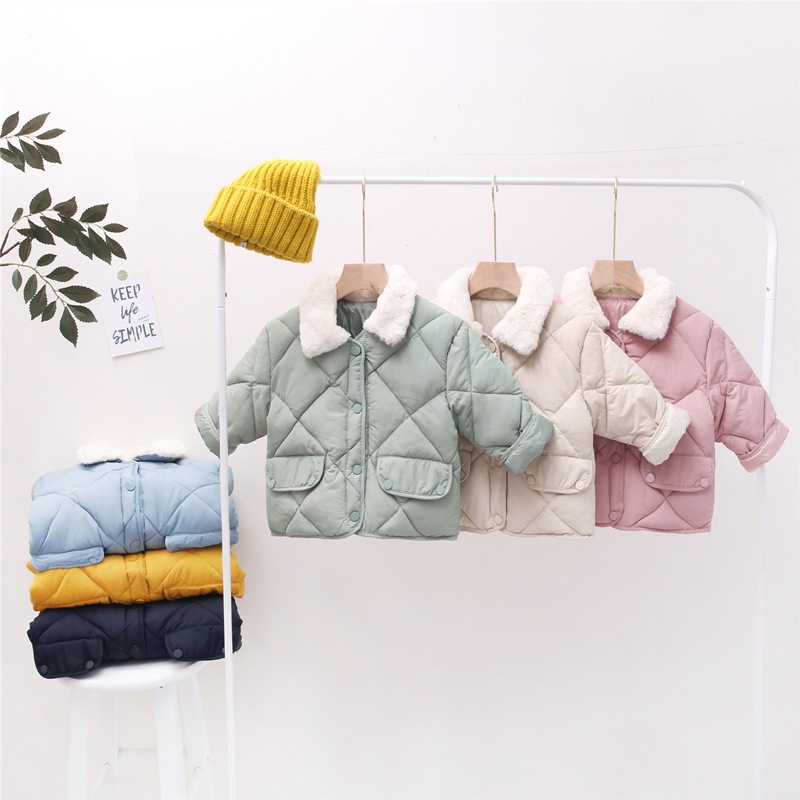 Amazon children's clothing new Korean style children's diamond cotton-padded coat autumn and winter baby fashion fur collar coat men's and women's cotton-padded coat