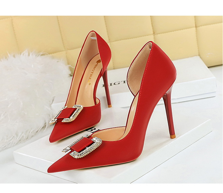 Slim side hollowed-out high heels for women slim heels super high heels rhinestone buckle single shoes_voghion.com