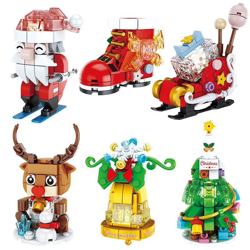 Square orange light Christmas tree elderly boots reindeer sled assembly model children's small particles assembled toy gift