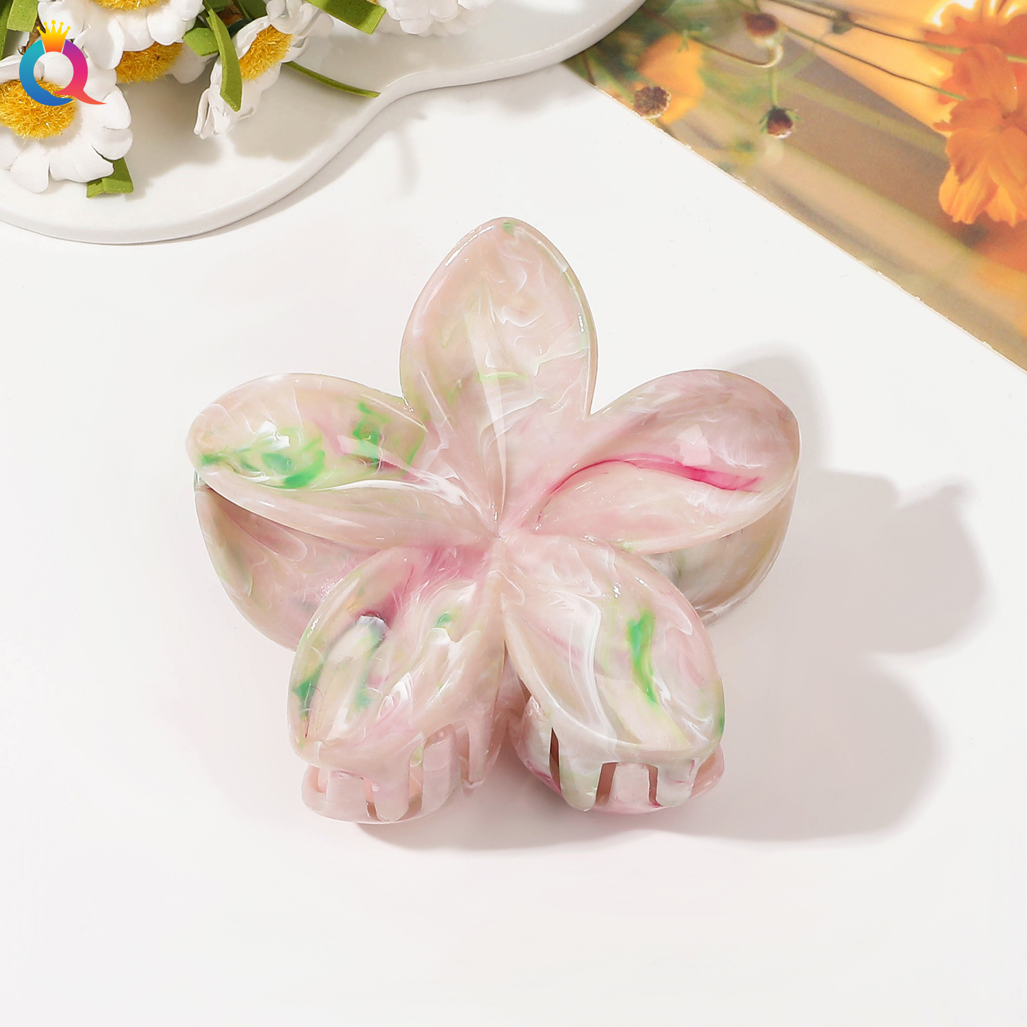 Qiyue cross-border marble pattern flower catch clip large egg flower hair clip plate hair shark clip hair catch hair accessories wholesale_voghion.com