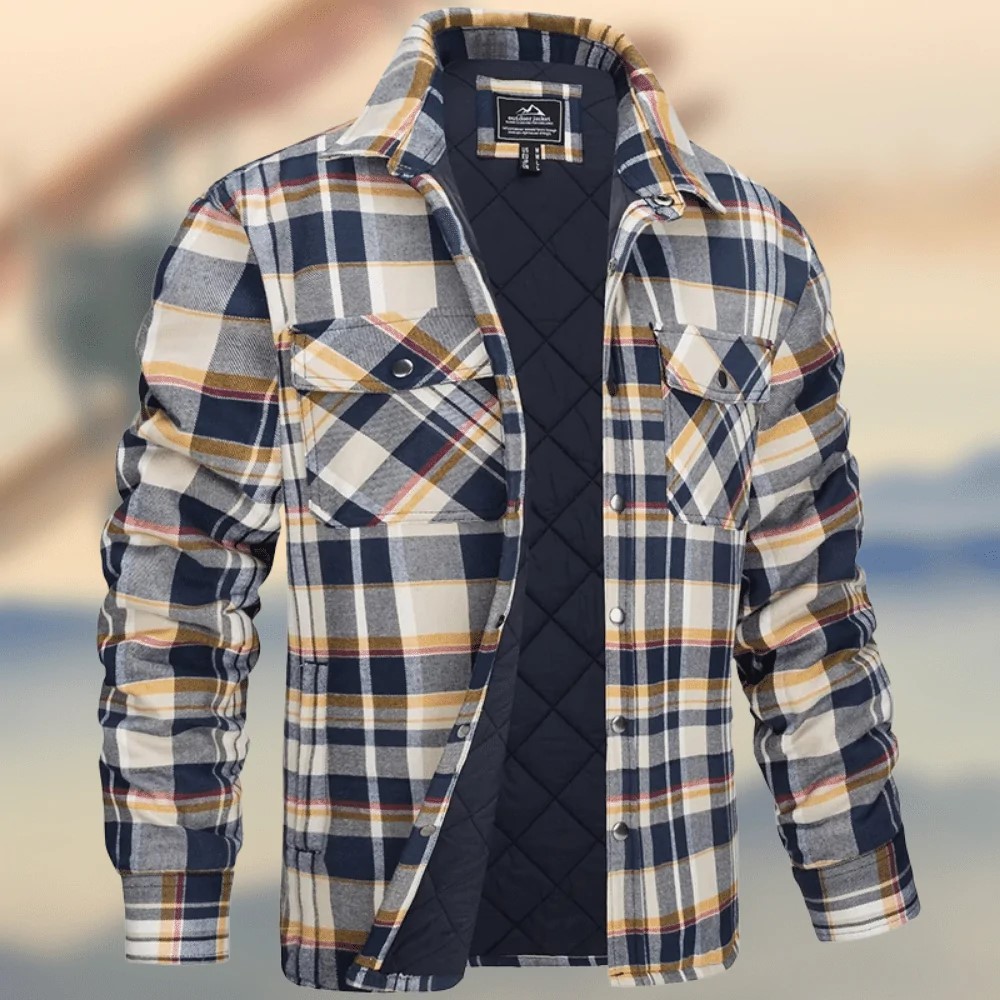 European and American Men's Jacket 2022 New Amazon AliExpress Long Sleeve Lapel Plaid Thickened Shirt Men's Jacket