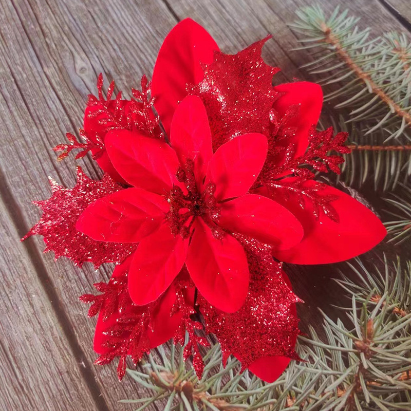 Spot all'ingrosso singolo oro polvere fiore di Natale simulazione fiore albero di Natale ciondolo decorativo fiore corona accessori regali per le feste_voghion.com