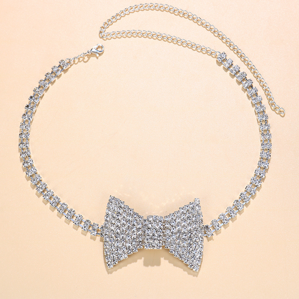 Cross-border new rhinestone bow necklace fashion bow tie necklace sexy nightclub uniform style necklace choker
