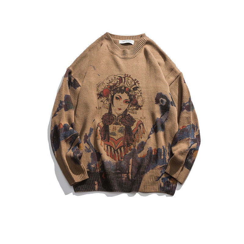 National Fashion Autumn and Winter Sweater Men's Fashion Brand ins All-match Fashion Korean Printed Pullover Round Neck Sweater Top for Couple