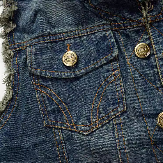 Men's Korean-style slim-fit trendy men's denim vest large size foreign trade motorcycle vest vest