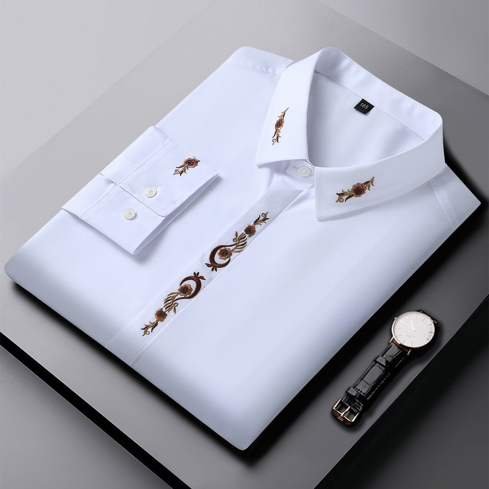 Amazon plus size Long Sleeve Shirt Men's Spring and Autumn Plus Size Business Casual Distinctive Embroidered Shirt Fat Guy Shirt