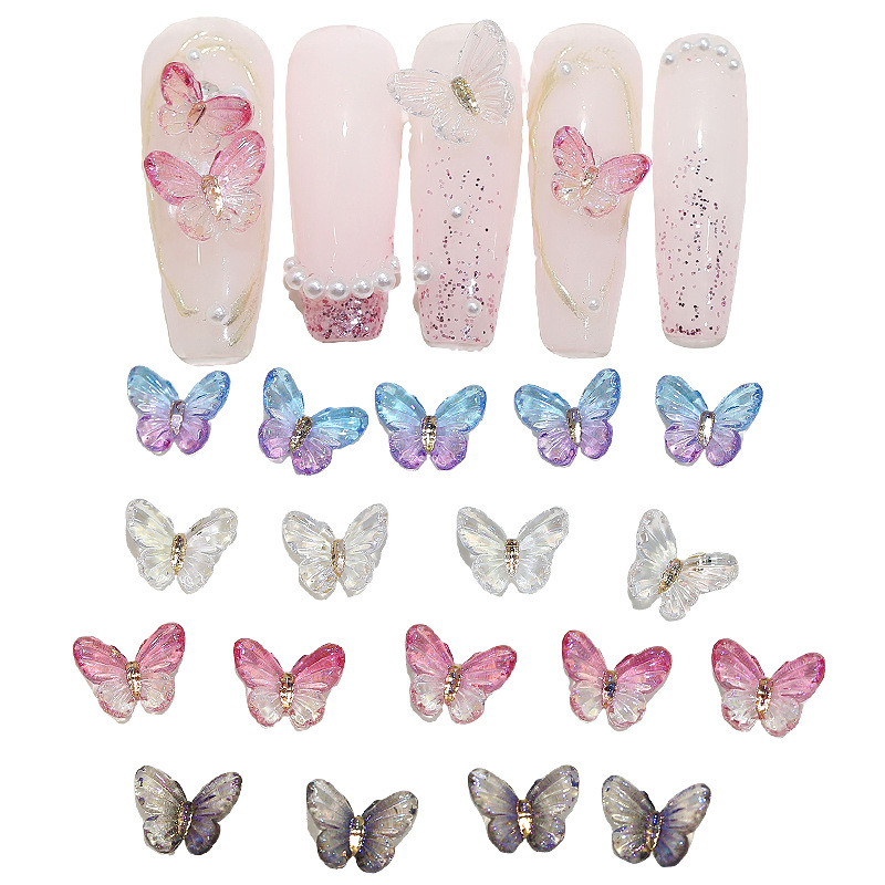 Aurora Elf Butterfly Nail Jewelry Internet Celebrant New Gradient Magic Color Three-dimensional Fairy Butterfly Resin Nail Art Accessories