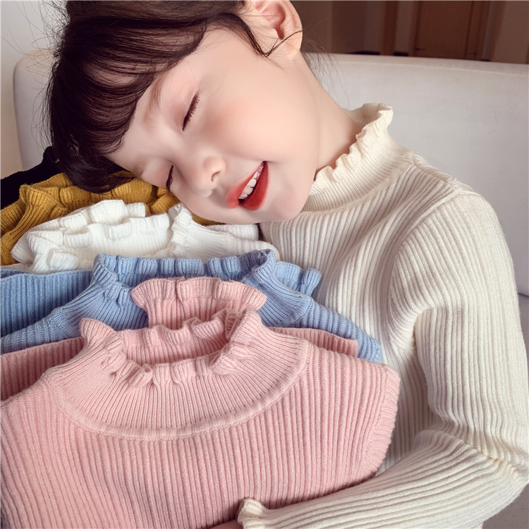 Girls' Sweater Western Style 2022 Autumn and Winter Explosions Wood-ear Edge Girls Children's Bottoming Knitted Shirt Children's Wear Inner Jacket