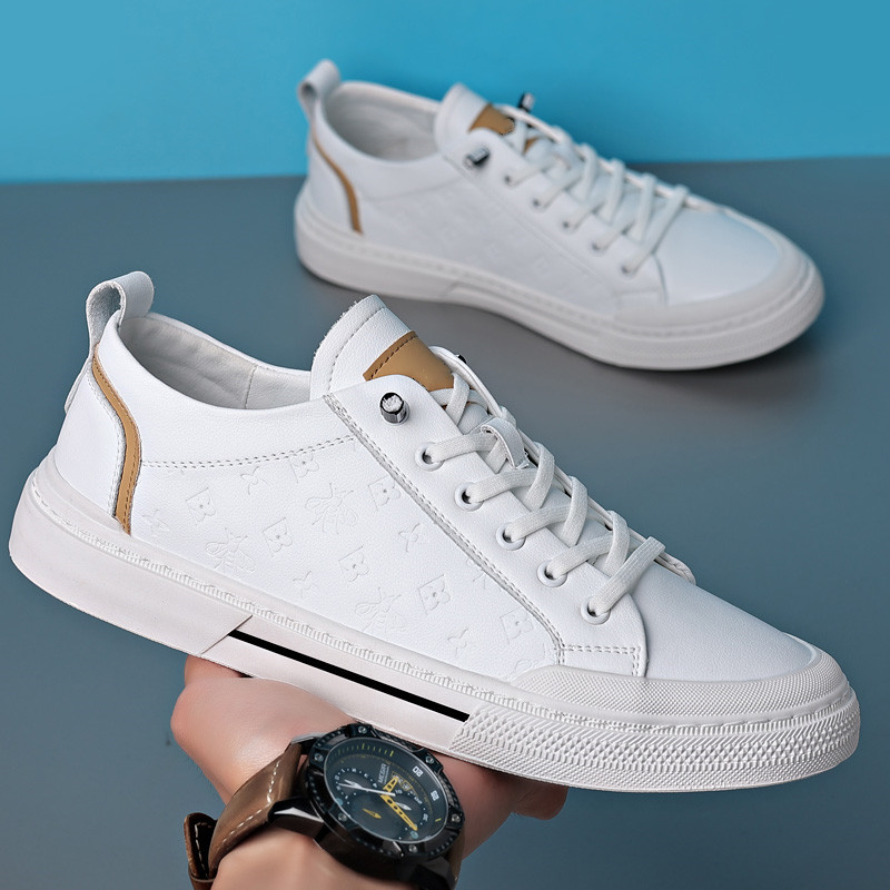 Men's Casual Shoes 2024 Spring and Summer New Korean Style Trendy Leather Shoes Men's Breathable Single-layer Shoes Soft-soled White Shoes Men's All-match