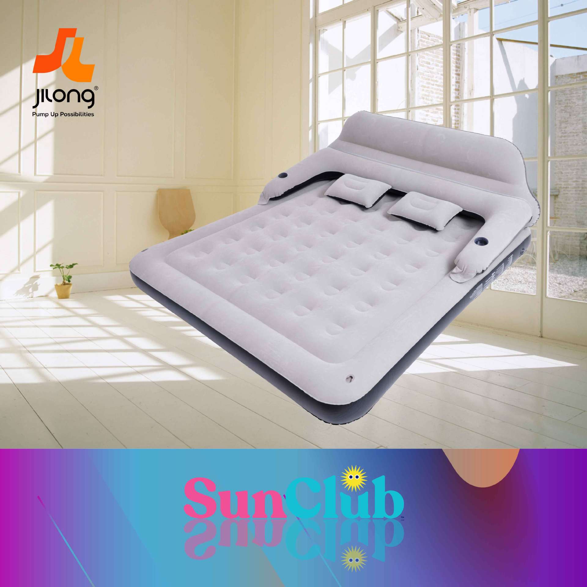 JILONG Single Double Household Thickened Extra Large Air Cushion Bed Simple Portable Outdoor Lazy Backrest Inflatable Mattress
