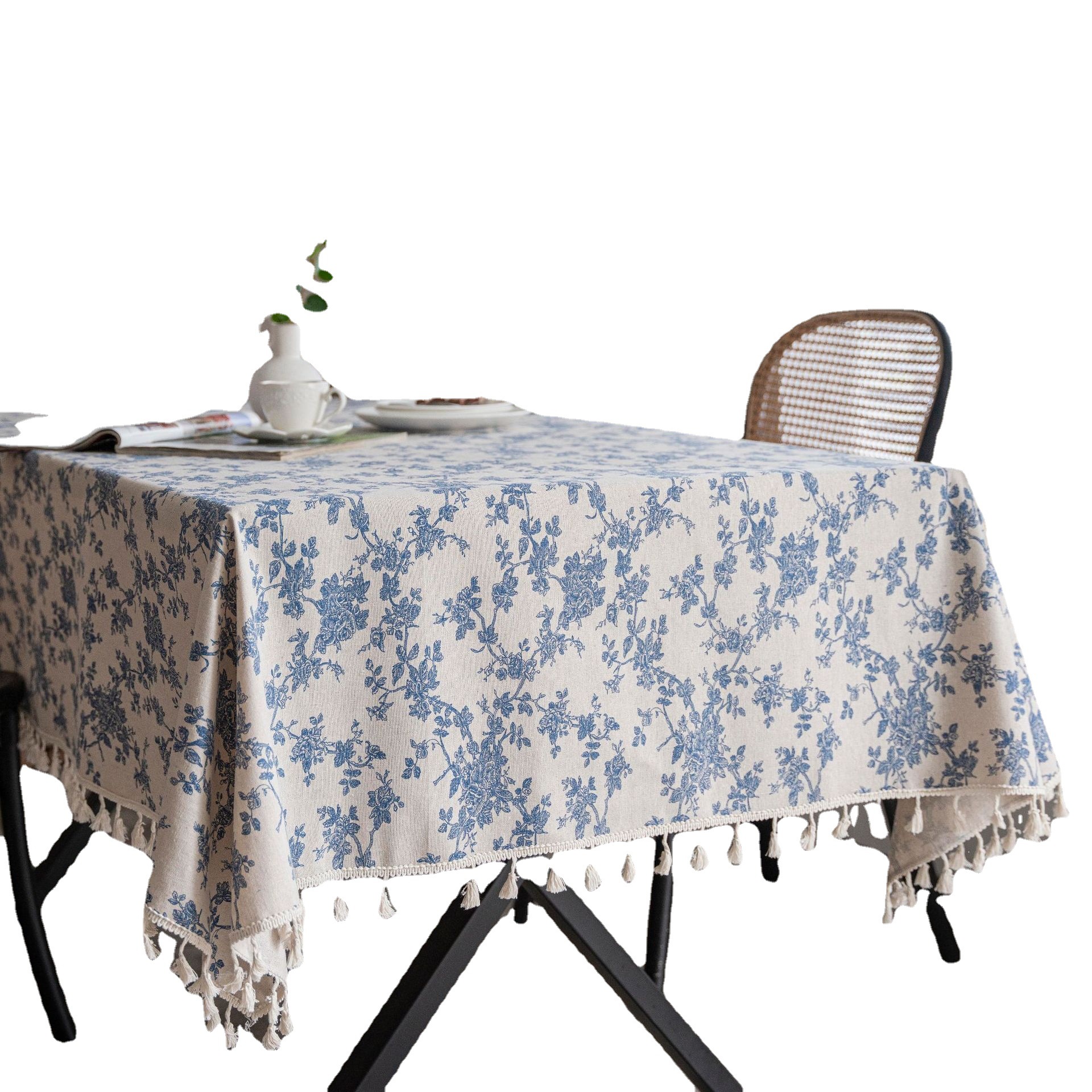 Cloth dad cross-border retro cotton and linen printed table cloth tassel tablecloth household coffee table dustproof cover towel spot wholesale