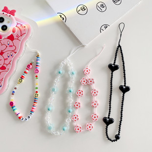 New blue flower mobile phone chain short pendant niche ins hanging chain mobile phone rope female smiley face bracelet love