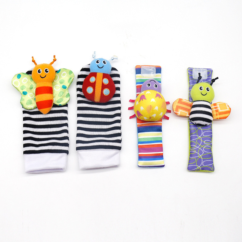 Amazon baby soothing rattle plush early education toy insect wrist bell rattle socks factory wholesale