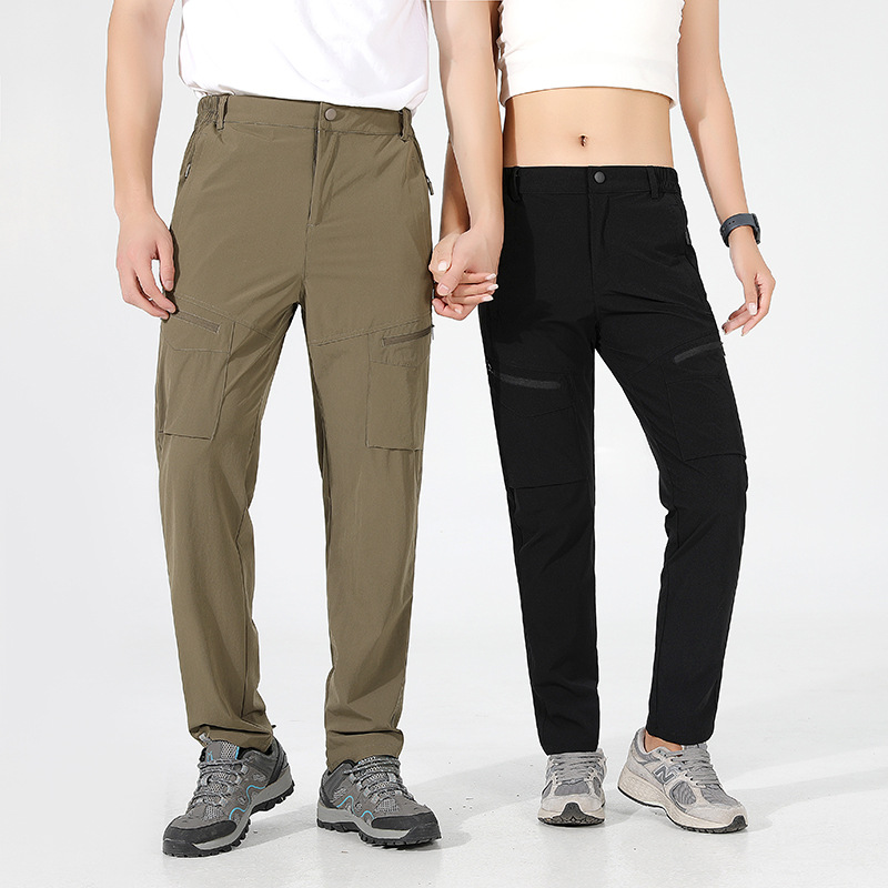 Summer Outdoor Quick-drying Pants Men's and Women's Thin Stretch Hiking Pants Ice Silk Sports Casual Long Breathable Straight Crock Pants