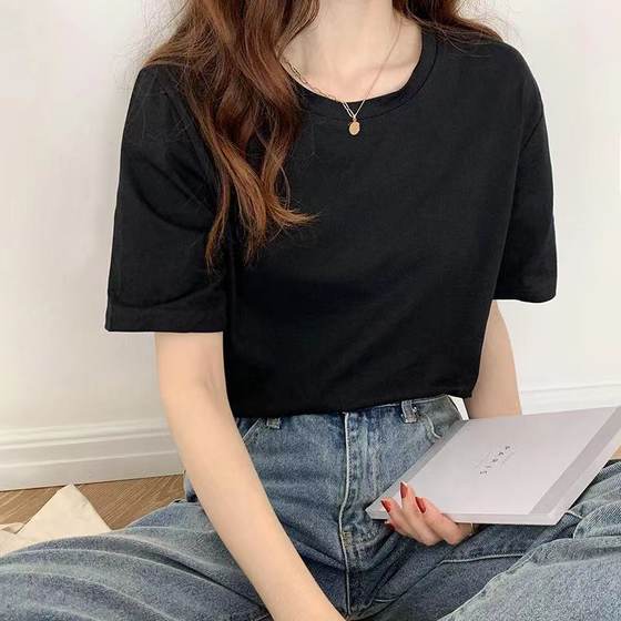 New Summer Men's Short Sleeve Solid Color Heavy Combed Cotton Round Neck Loose T-Shirt Casual Trendy Brand ins Wholesale T