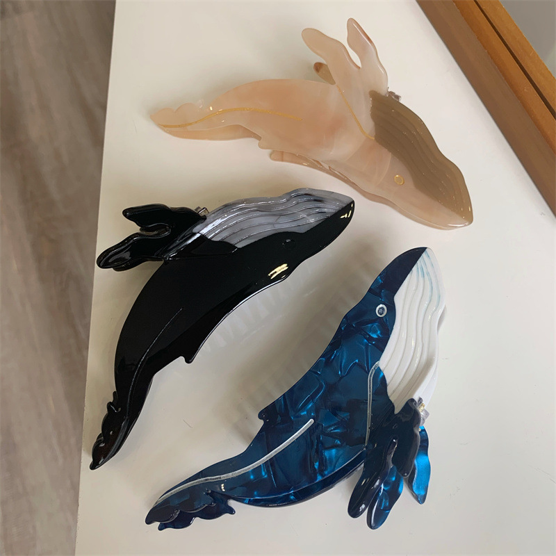 Personalized Niche Creative Design Sense Blue Whale Grab Clip Acetic Acid Color Splitting Hair Scratch Back Head Hair Accessories Shark Clip New