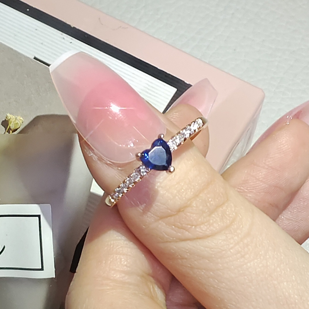 Amazon wish new rose gold fashion heart blue diamond ring Europe and the United States best selling hand jewelry niche r5034