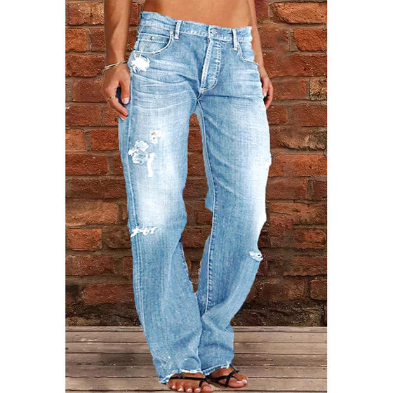European and American Explosions Independent Station wish Women's Jeans Slim Fit Slimming Washed Flare Pants Women's Pants NK205