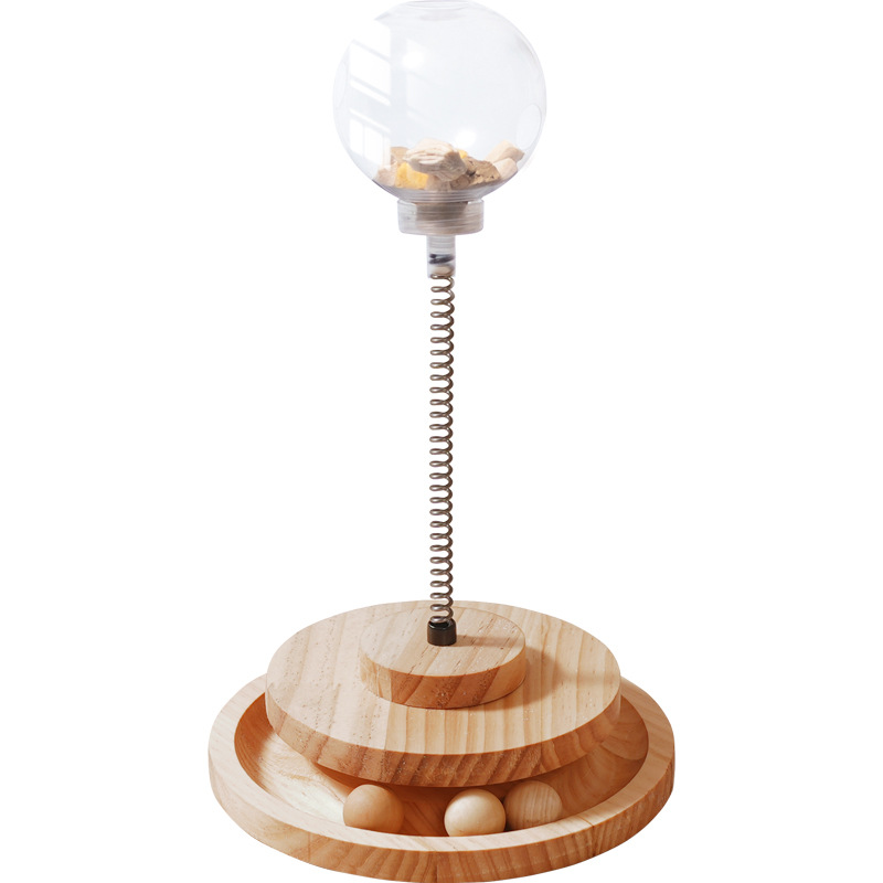 Varnish Solid Wood Rotating Spring Household Cat Leakage Ball Pet Toy Cat Toy Stick Export Amazon Korea