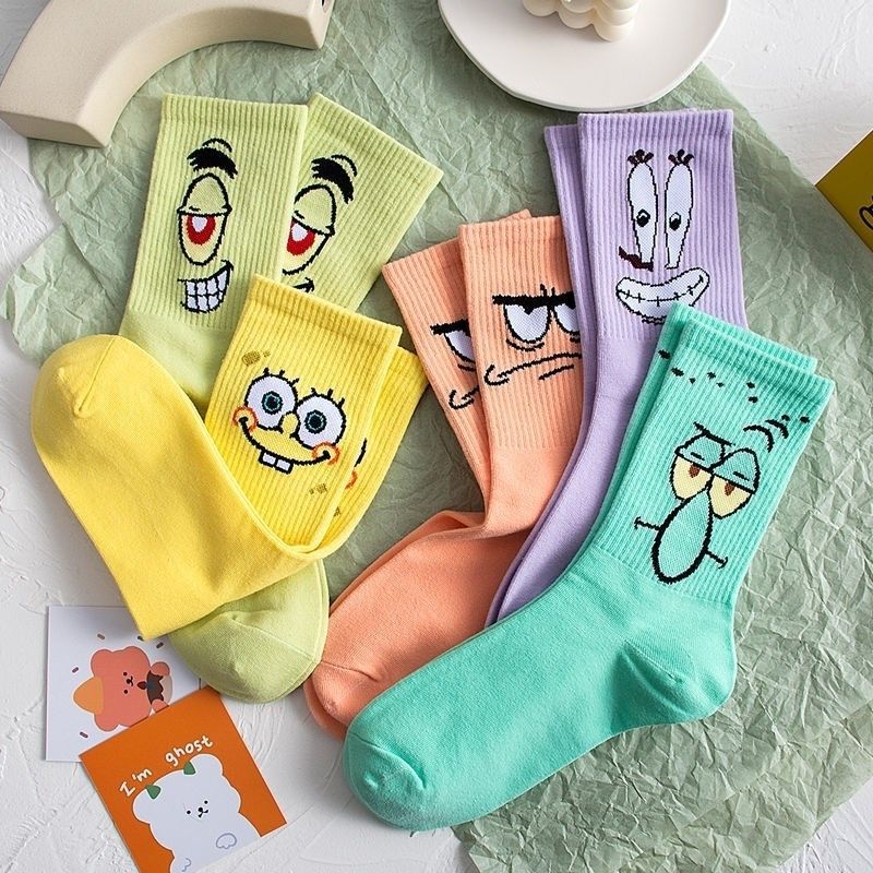 Couple's Stockings Children's Cotton Medium and High Barrel Color Cartoon Eyes Funny Expression Spring and Autumn Summer Sports ins Trendy Men w