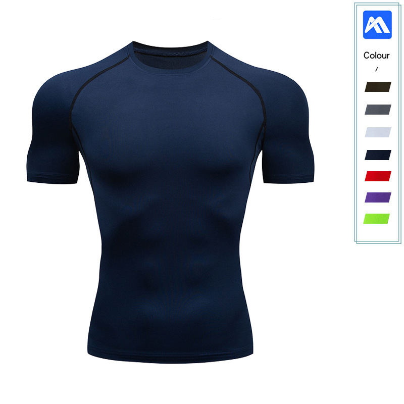 Fitness Wear Men's Sports Tight Short Sleeve Quick Dry Stretch Running T-Shirt Compression Riding Basketball Yoga Wear