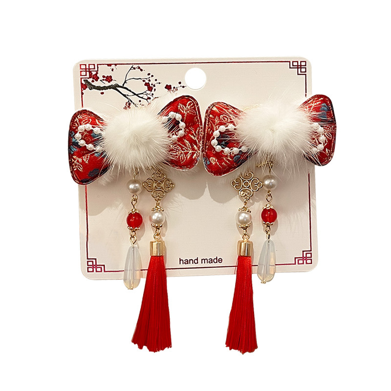 Girls' New Year Hanfu Hair Accessories Red New Year Greeting Antique Hairpin Little Girl's New Year Hairpin Children's Chinese Style Headwear