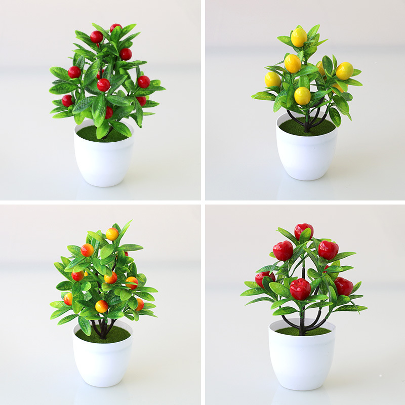 フェイクグリーン植物デスクトップオーナメント鉢植えラッキーフルーツ造花装飾花束プラスチックドライフラワーディスプレイ|undefined