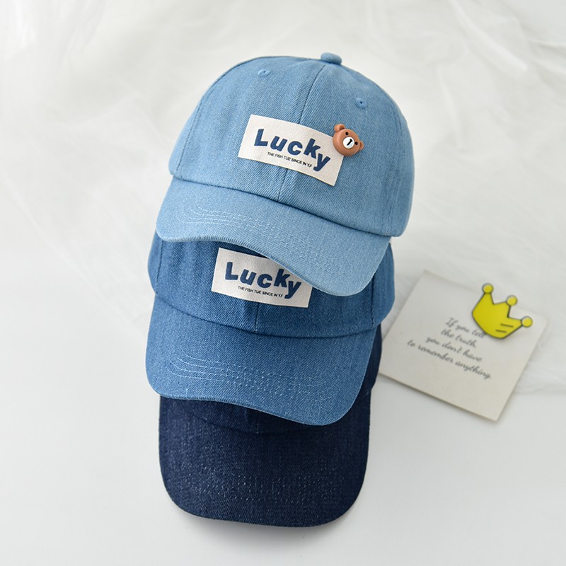 Children's Denim baseball cap men's Japanese retro spring and autumn bear children's peaked cap boys' sun protection all-Match hat