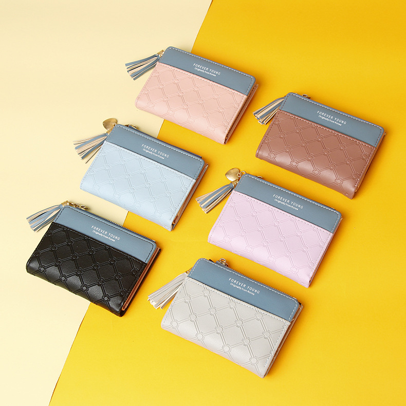 2022 Nueva billetera corta con cremallera para mujer, estilo coreano, con borlas, monedero sencillo que combina con todo, bolso de mano para mujer_voghion.com