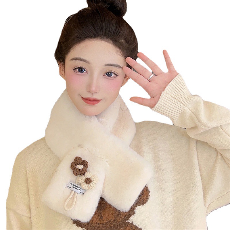Japanese Style Cute Cartoon Flower Cross Scarf Autumn and Winter Warm Neck Protection Small Fresh Scarf Student Couple All-match