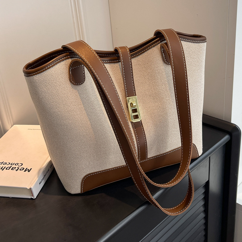 Canvas Bag 2023 New Fashion Contrast Popular Shoulder Handbag Summer Casual All-match Crossbody Bucket Bag