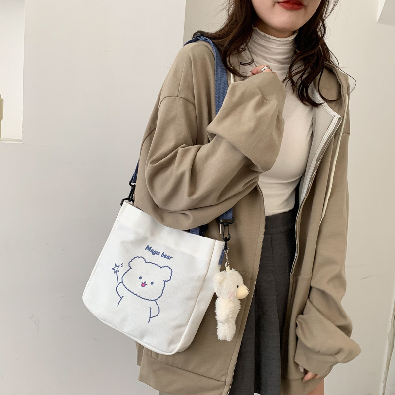 New summer canvas small bag female 2022 fashion single shoulder canvas bag cute animal girl crossbody small square bag