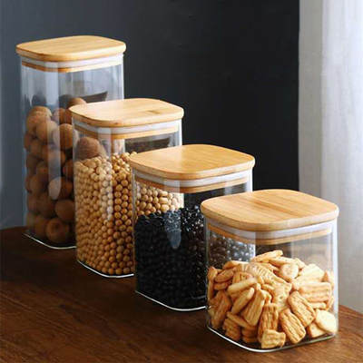 Factory wholesale square glass storage jar sealed jar candy food seasoning storage sealed jar kitchen