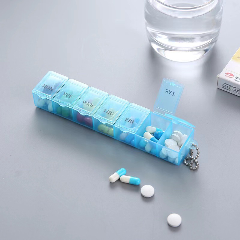 Rectangular transparent seven-cell weekly medicine box portable portable mini moisture-proof seven-day sub-packed medicine box wholesale