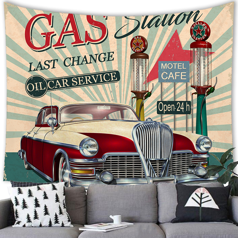 Cross-border supply of American retro car repair shop peach skin velvet wall hanging factory supply to figure G196