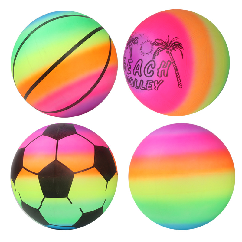 Cross Border Rainbow Ball 9 Inch Printed Football Basketball Rainbow Ball Set Inflatable Toy Ball Children Inflatable Ball Toy