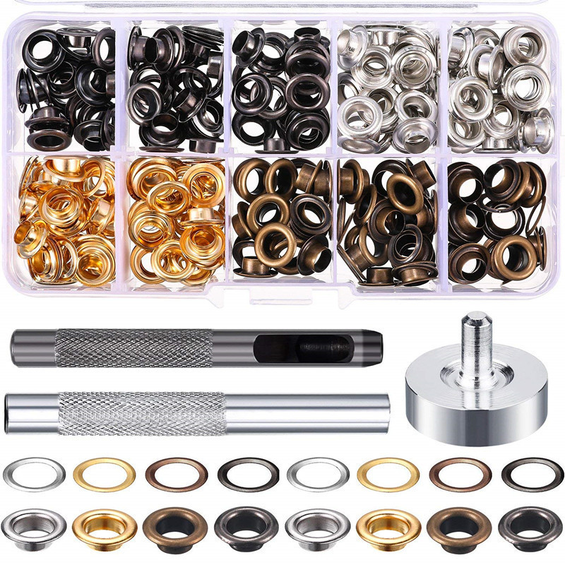 200セット内径6mm金属銅質気眼 + 取付工具箱セット靴目鶏眼中空リベット留め|undefined