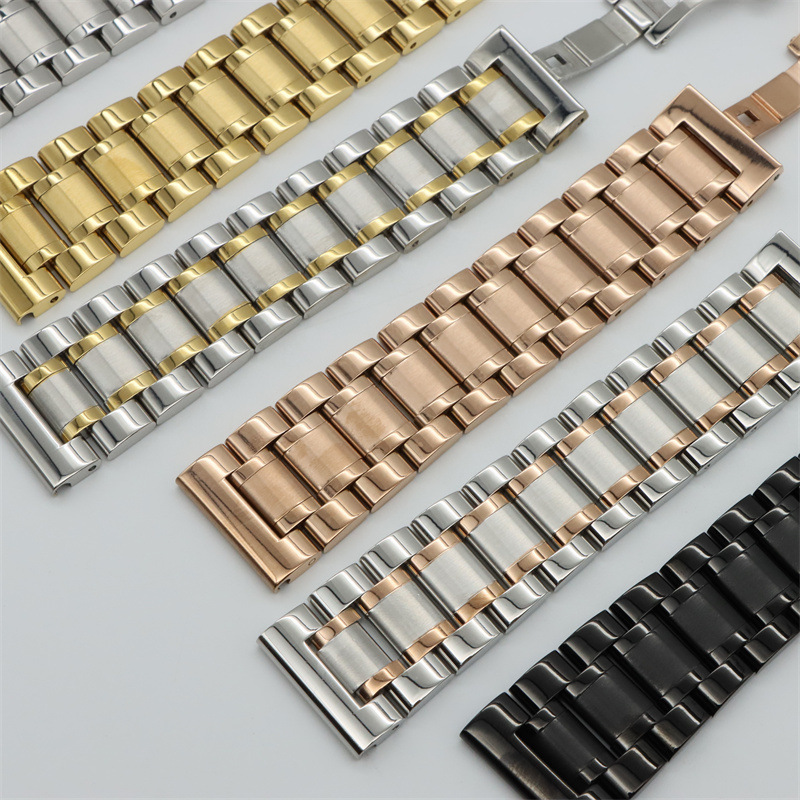 Stainless Steel Makers Steel Strap Double Press Butterfly Buckle Solid Steel Strap Watch Accessories Men's and Women's Bracelet Arc Port