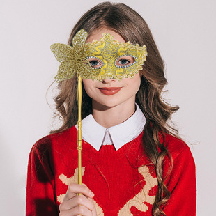 Cross-border for Venice Halloween Dragon Pattern Side Butterfly Handheld Mask Rome Handheld Dragon Pattern Exquisite Mask
