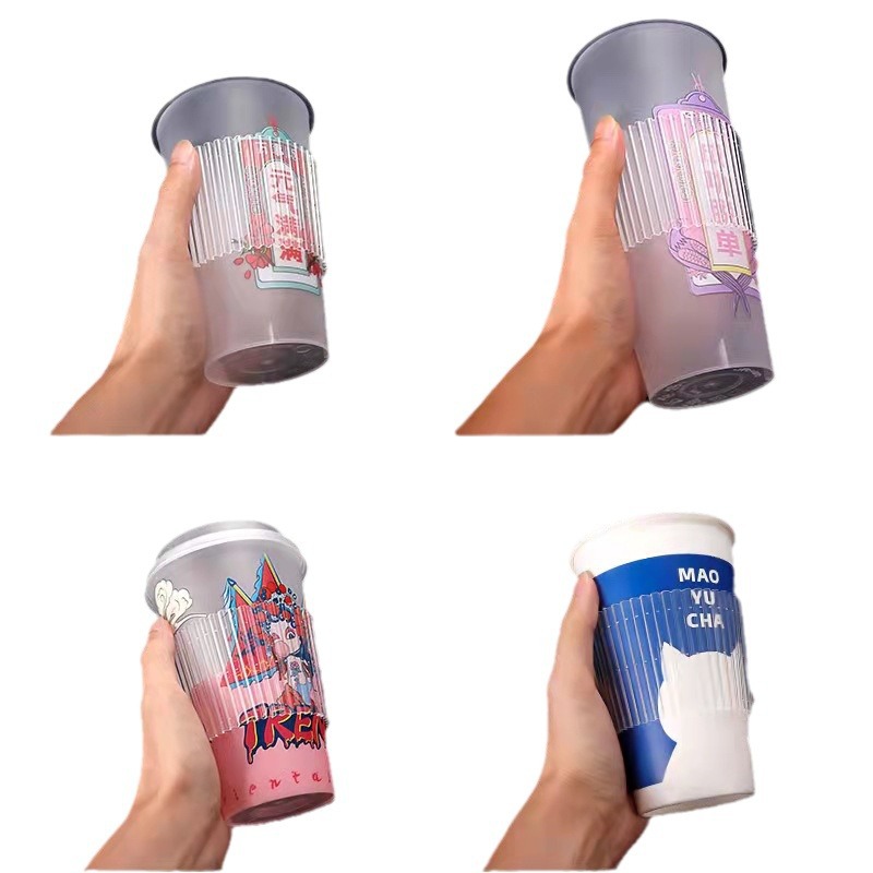 Disposable transparent plastic PP thickened injection cup cover non-slip insulation coffee milk tea cup hot drink cold drink special