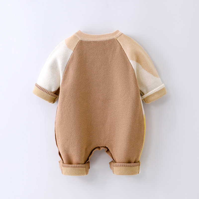Autumn and winter baby double embroidered casual long sleeve knitted jumpsuit wholesale cotton yarn ha yi Meng Bao climbing suit