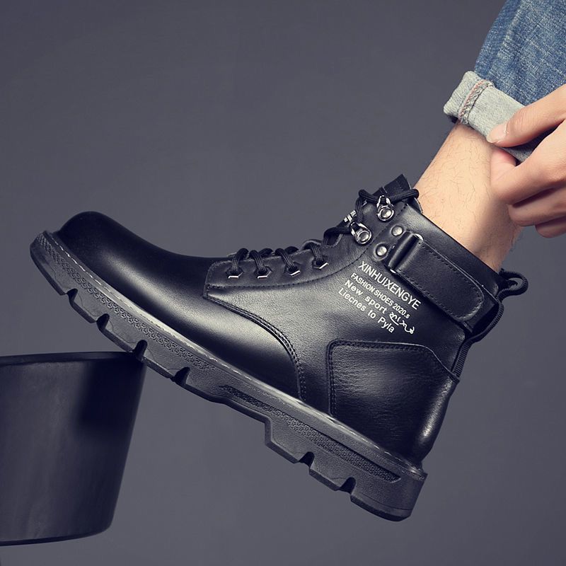 Martin Boots Herren Frühjahr 2024 Neue High-Top-Arbeitsstiefel im britischen Stil Schwarze Motorradstiefel aus Leder Frühling und Herbst Freizeitschuhe aus Leder_voghion.com