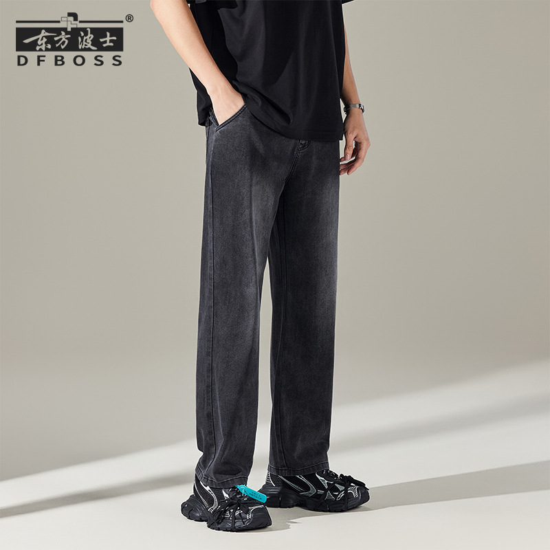 Oriental Bosch | Men's Straight Jeans Summer Thin American Style Retro Elastic Waist Loose Wide Leg Pants