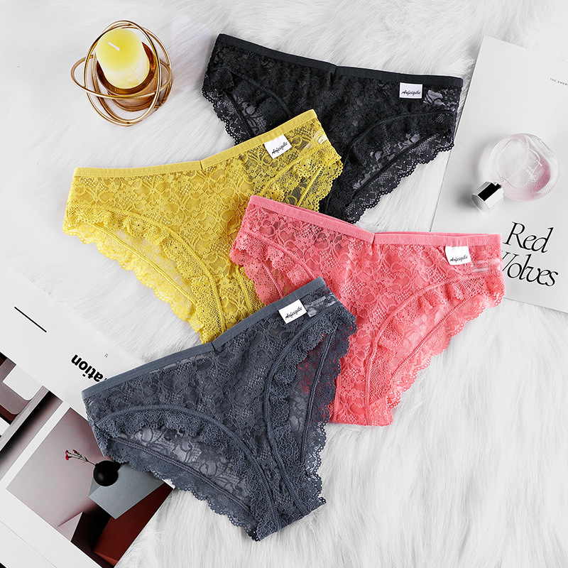 Women's lace underwear women's pure desire mid-waist breathable seamless women's sexy hollow mesh cotton crotch triangle underwear for women