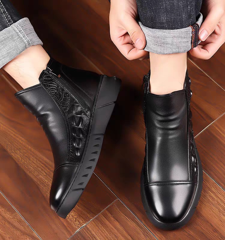 Martin boots men's shoes 2023 Winter new high-top casual crocodile pattern men's trendy fleece-lined warm side zipper overalls boots