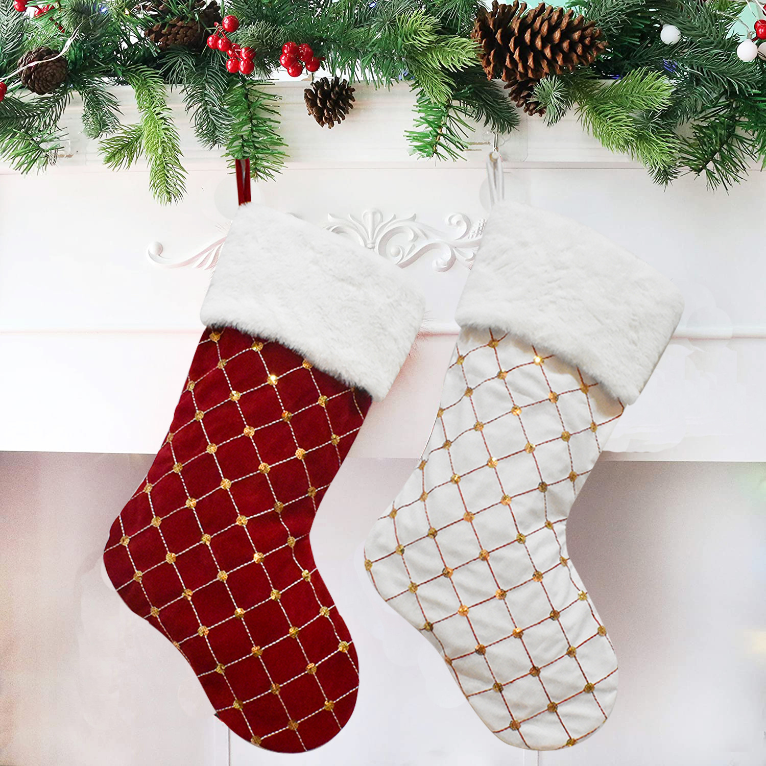2023 New Prellis Christmas Stocking Golden Sequins Candy Bag Christmas Tree Hanging Stocking Holiday Gift Bag
