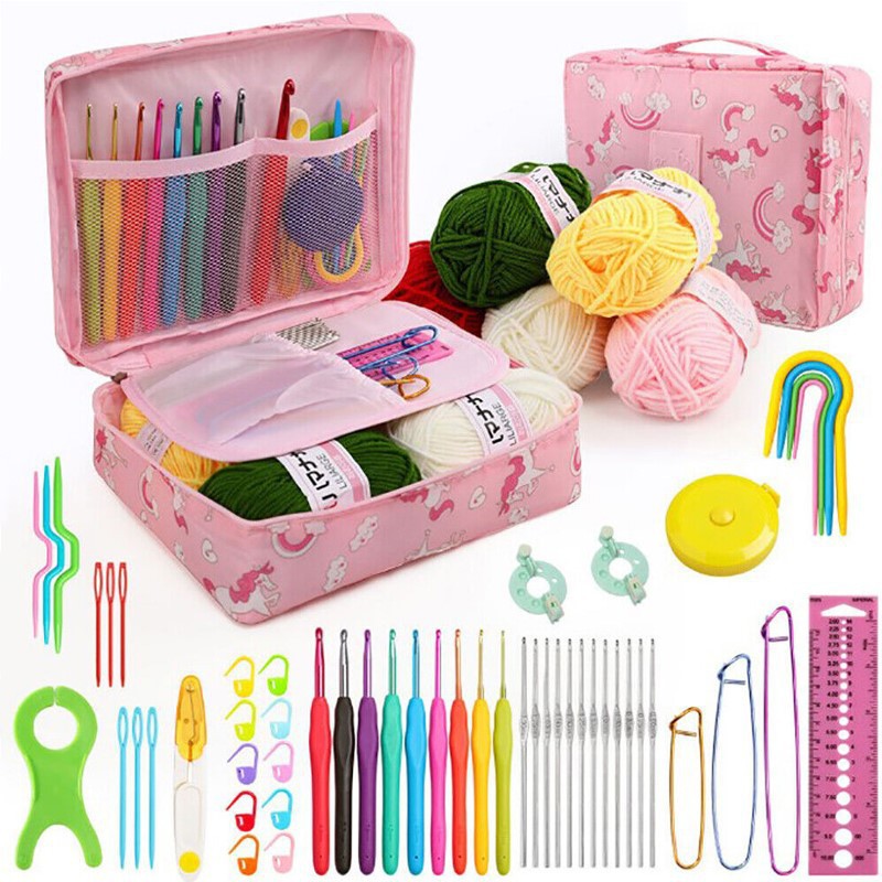 Cross-border 59-piece crochet suit DIY novice crochet full set material package portable wool knitting tools